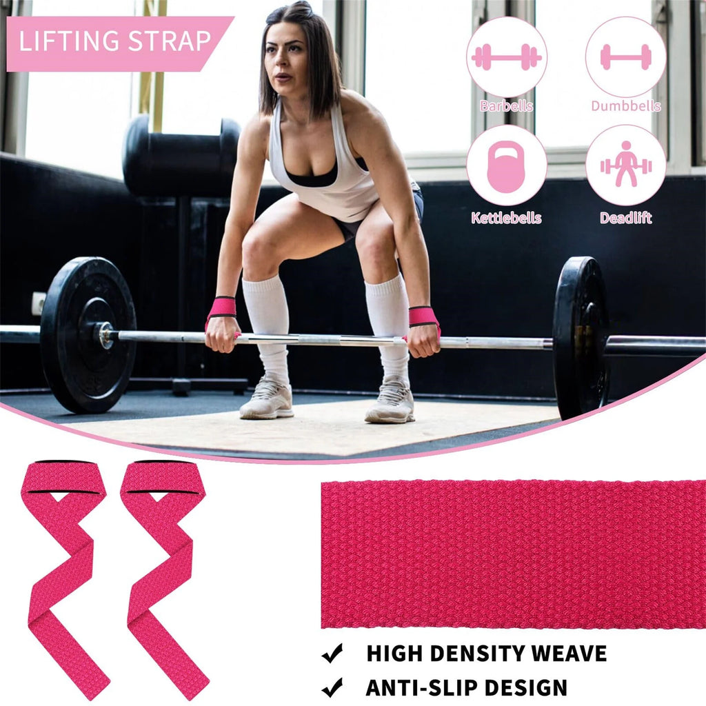 9 Pcs Barbell Pad Set, Barbell Squat Pad for Hip Thrusts, Lunges, Leg Day with 2 Gym Ankle Straps, 3 Hip Resistance Bands, 2 Lifting Strap, Barbell Pad and Carry Bag,Pink