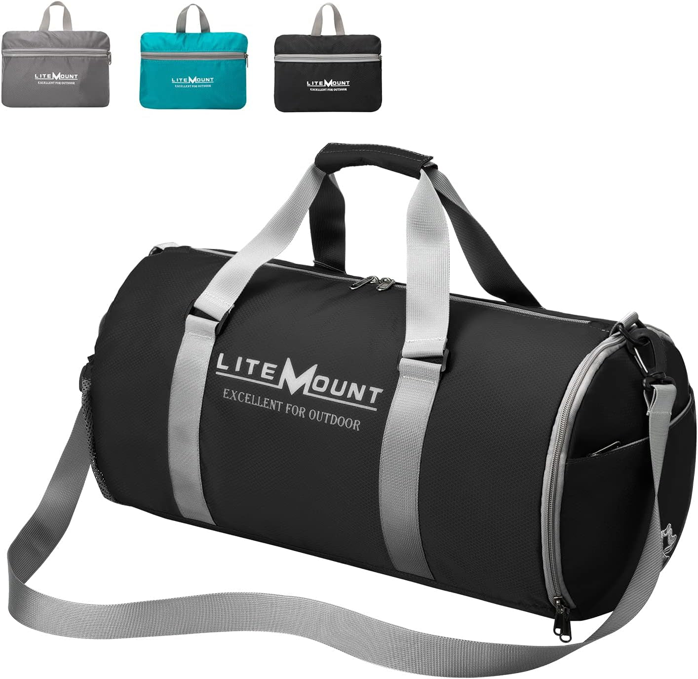 Packable 20 Inches round Gym Bag, Sport Bag, Workout Bag, Foldable Duffel Travel Bag with Shoes Compartment, Crossbody Lightweight Sling Bag for Travel Yoga Fitness Sports & Outdoors (Black)