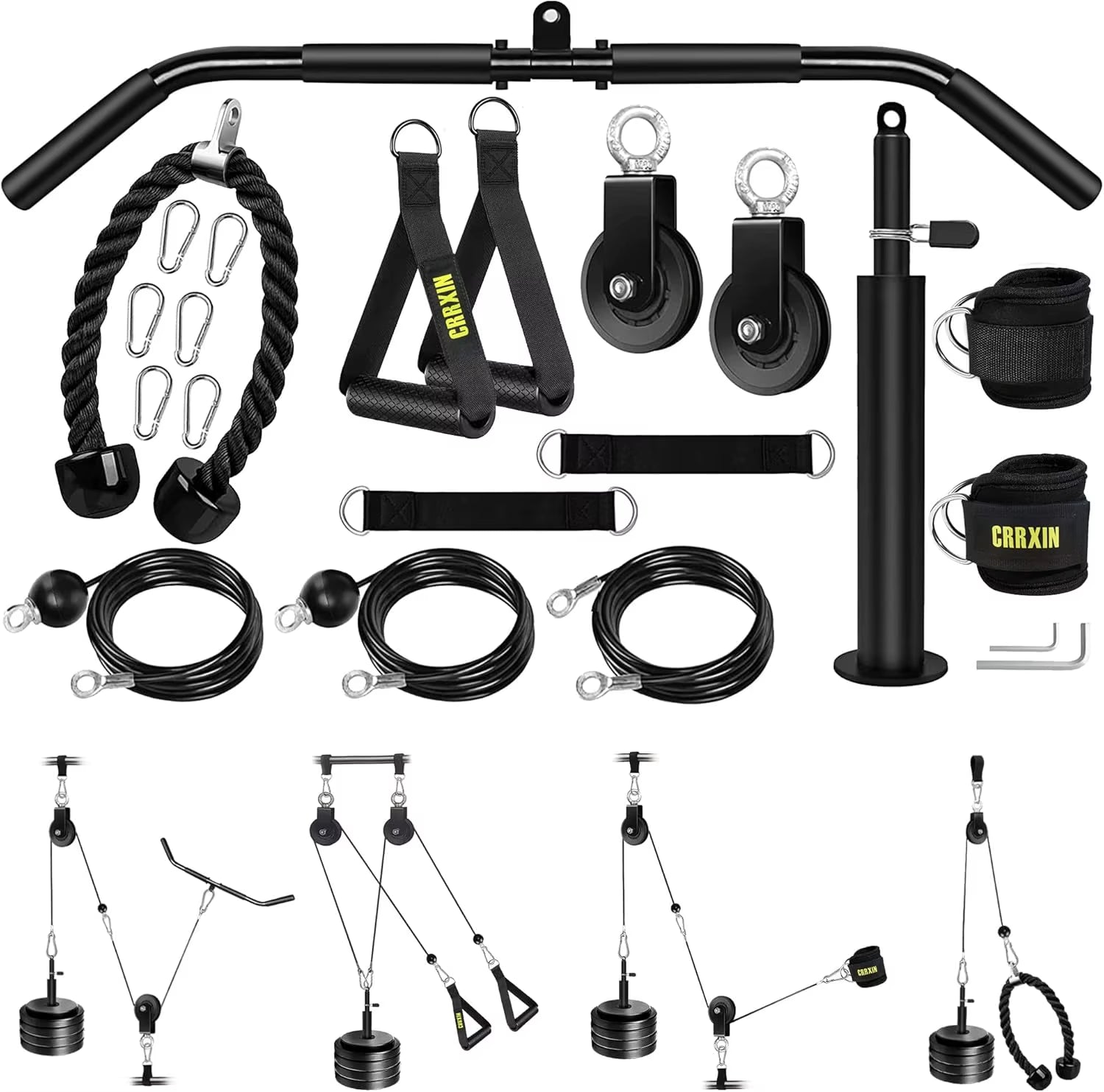 Home Gym Gravity Pulley System Set,Fitness LAT and Lift Pulley System Attachments for LAT Pull Down,Biceps Curl Workout, Tricep