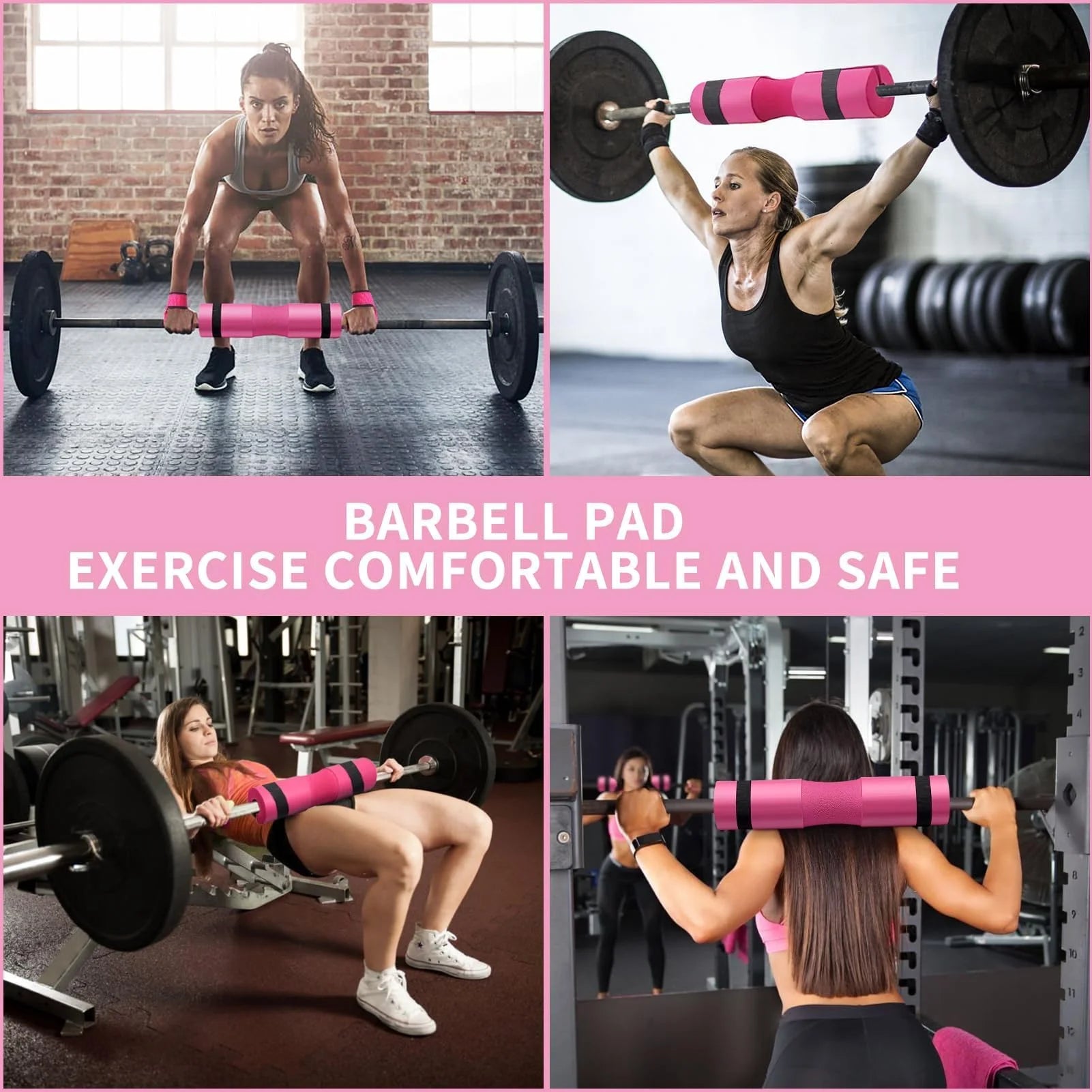 9 Pcs Barbell Pad Set, Barbell Squat Pad for Hip Thrusts, Lunges, Leg Day with 2 Gym Ankle Straps, 3 Hip Resistance Bands, 2 Lifting Strap, Barbell Pad and Carry Bag,Pink