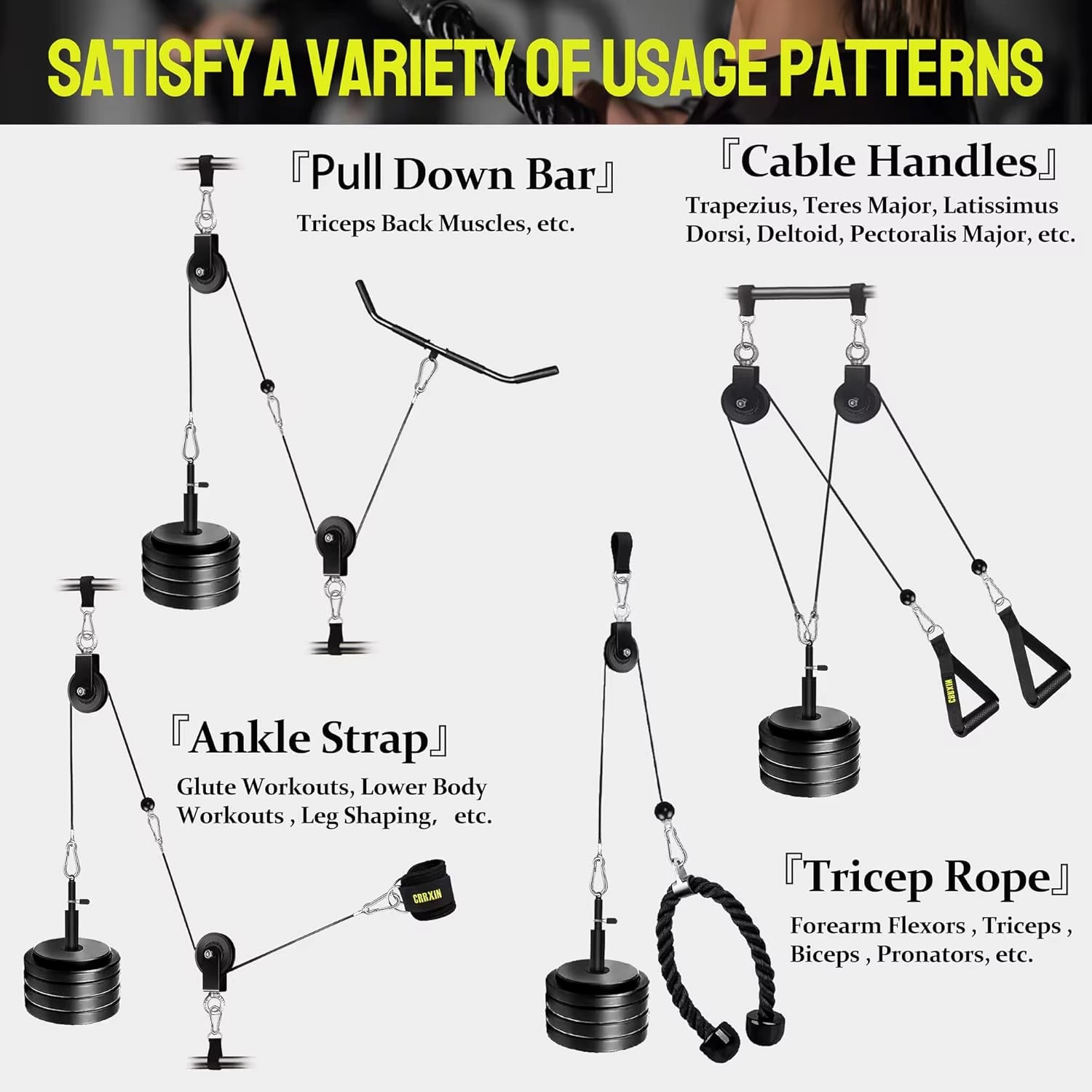 Home Gym Gravity Pulley System Set,Fitness LAT and Lift Pulley System Attachments for LAT Pull Down,Biceps Curl Workout, Tricep