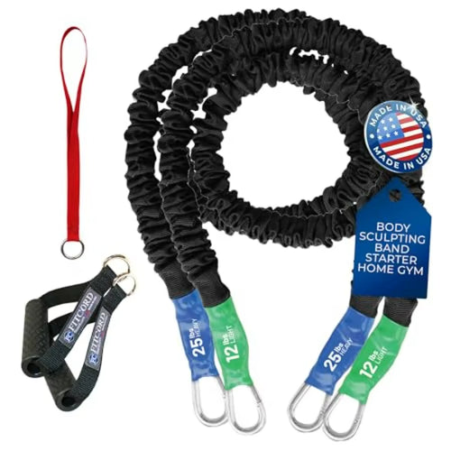 American Made Resistance Band Home Gym Starter Set - 2 Compact Stackable Resistnace Bands for Men and Women, Travel Friendly-By