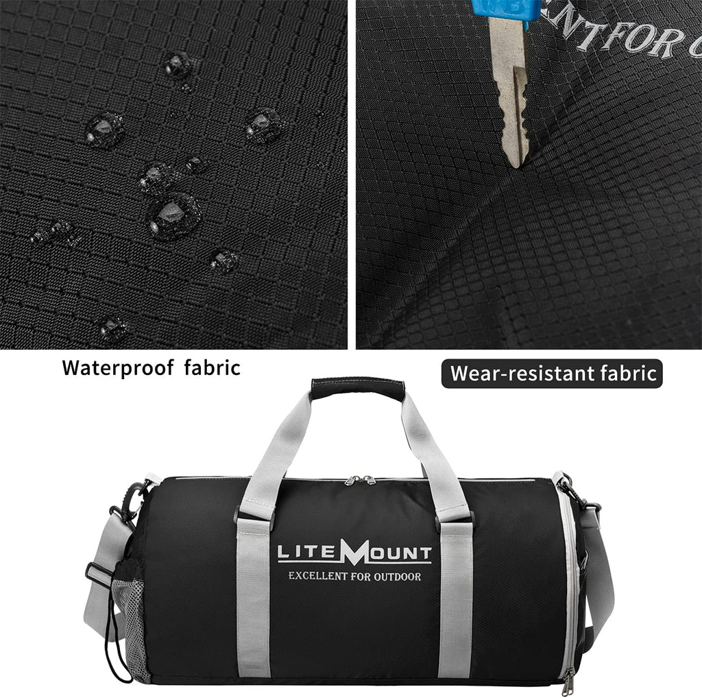 Packable 20 Inches round Gym Bag, Sport Bag, Workout Bag, Foldable Duffel Travel Bag with Shoes Compartment, Crossbody Lightweight Sling Bag for Travel Yoga Fitness Sports & Outdoors (Black)