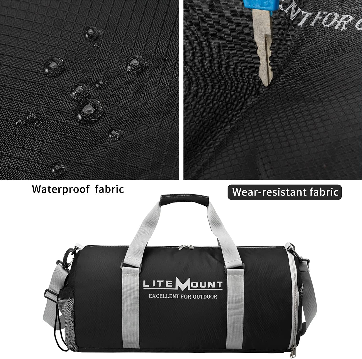 Packable 20 Inches round Gym Bag, Sport Bag, Workout Bag, Foldable Duffel Travel Bag with Shoes Compartment, Crossbody Lightweight Sling Bag for Travel Yoga Fitness Sports & Outdoors (Black)
